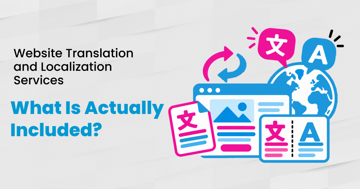 Website translation and localization services deliverable categories in a scope-of-work format, brand-colored.
